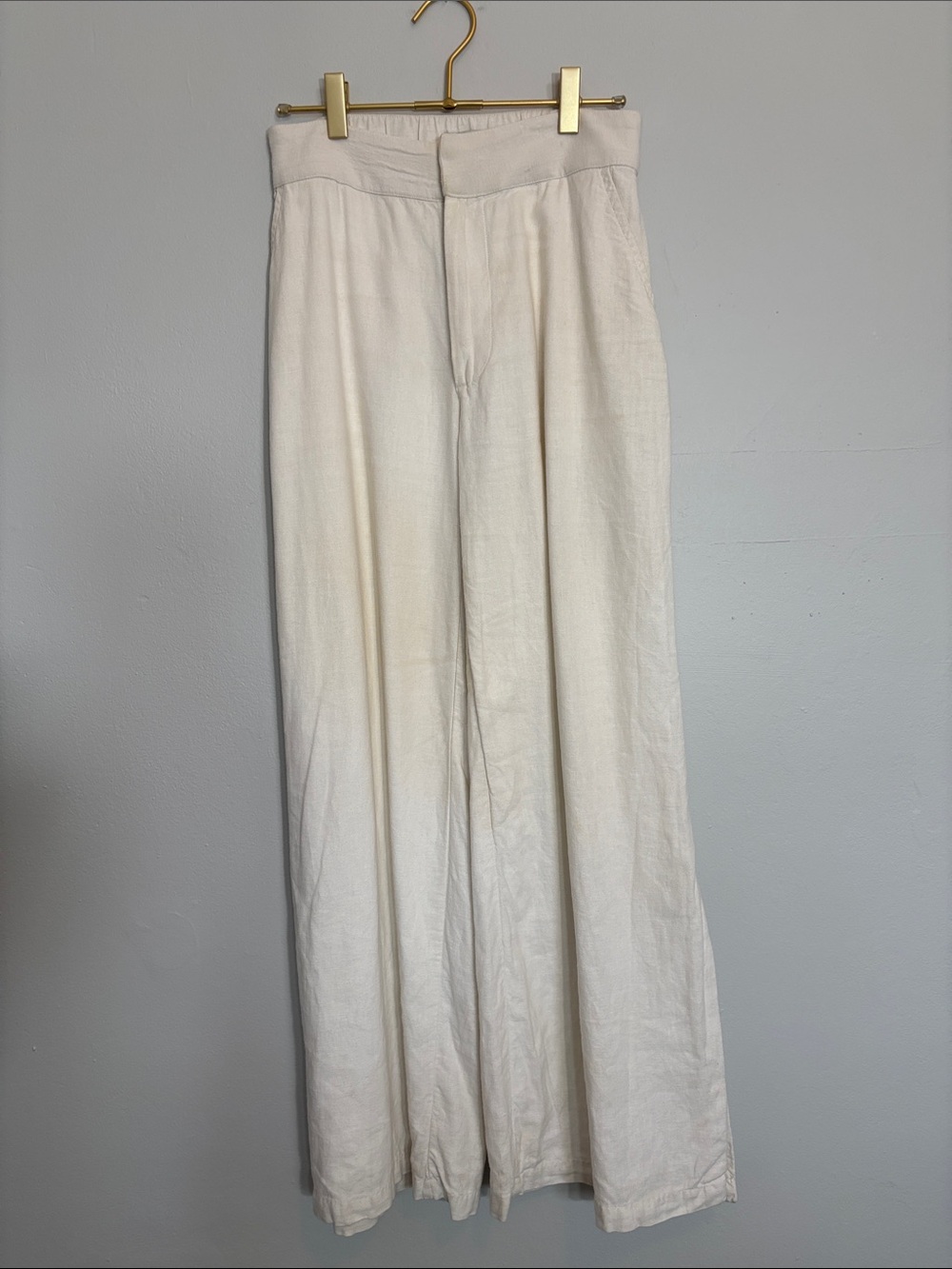 Abercrombie & Fitch White Wide-Leg Linen Blend Pants